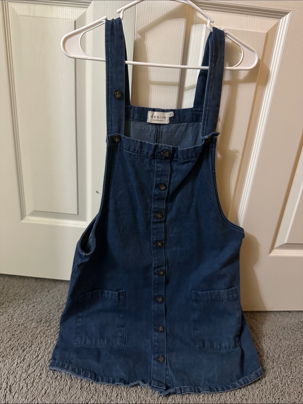 Denim Button-Front Dark Blue Kids Pinafore Dress